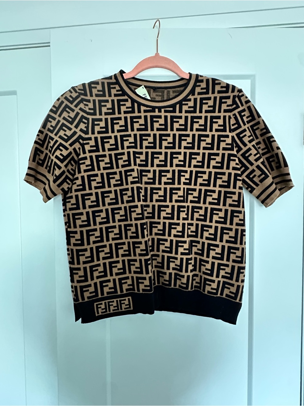 Fendi Tan and Black FF Logo Crewneck Sweater